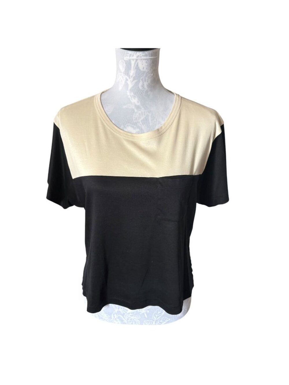 La Ligne Color Block Tshirt Womens Cropped Cream Black Size Large